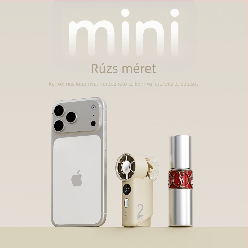 Mini kézi ventilátor, csendes, USB-ról tölthető, hordozható, 5 lapát, brushless motor, beépített akkumulátor 1200–2000mAh