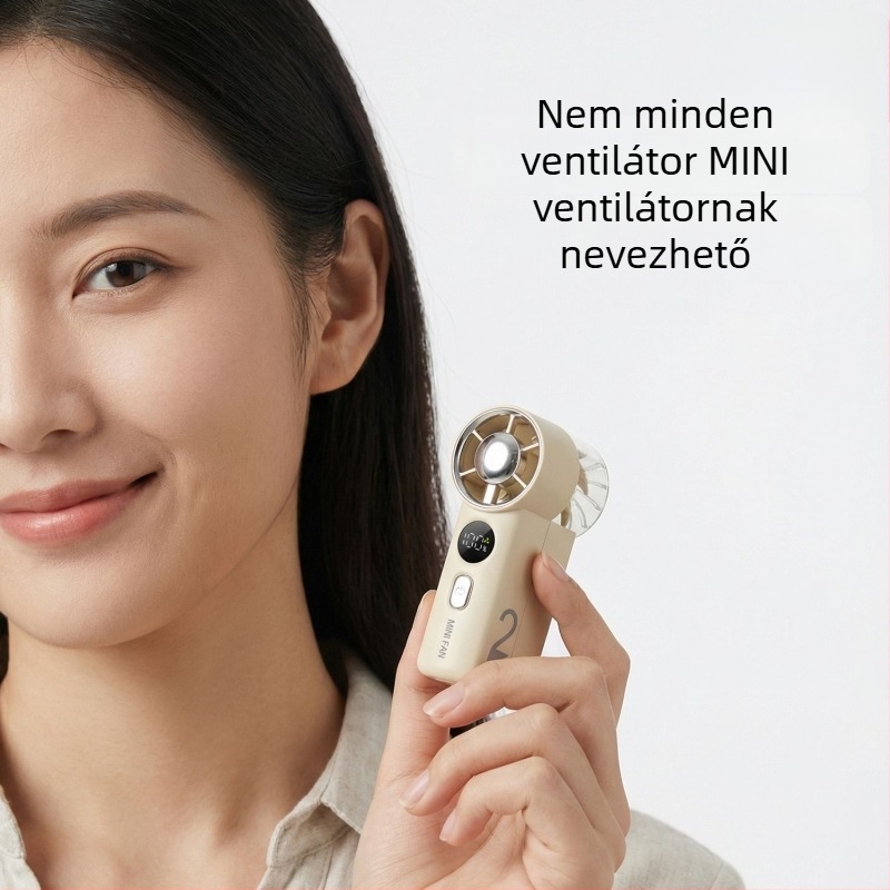 Mini kézi ventilátor, csendes, USB-ról tölthető, hordozható, 5 lapát, brushless motor, beépített akkumulátor 1200–2000mAh