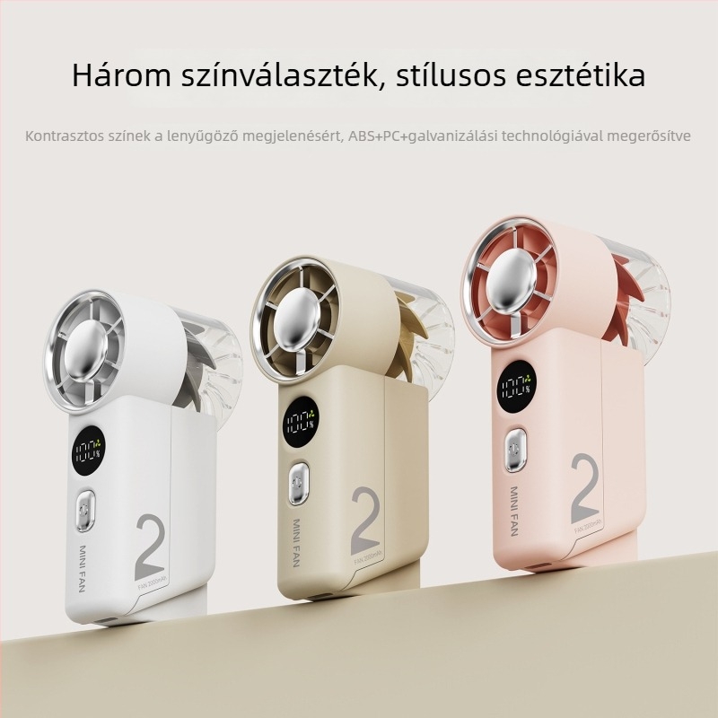 Mini kézi ventilátor, csendes, USB-ról tölthető, hordozható, 5 lapát, brushless motor, beépített akkumulátor 1200–2000mAh