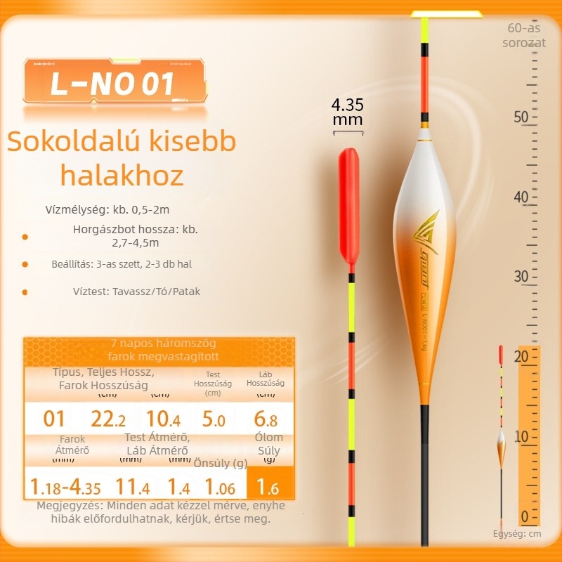 Fejlesztett háromszög alakú úszó vastag farokkal, nagy láthatóságú a mélyvízi horgászathoz