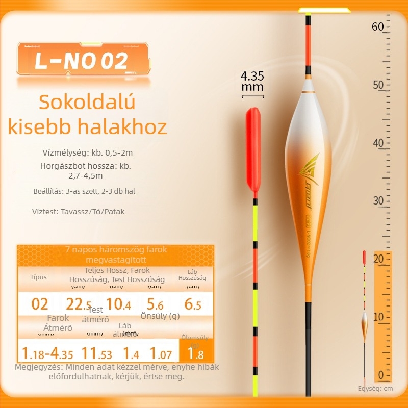 Fejlesztett háromszög alakú úszó vastag farokkal, nagy láthatóságú a mélyvízi horgászathoz