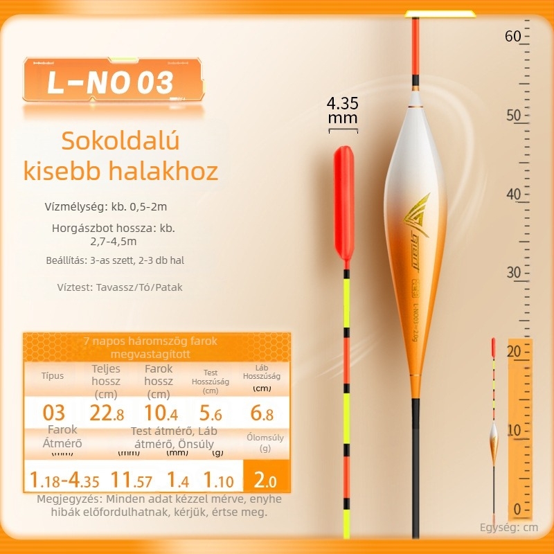 Fejlesztett háromszög alakú úszó vastag farokkal, nagy láthatóságú a mélyvízi horgászathoz