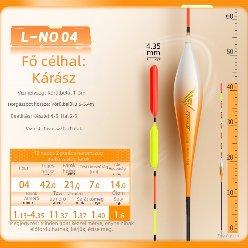 Fejlesztett háromszög alakú úszó vastag farokkal, nagy láthatóságú a mélyvízi horgászathoz