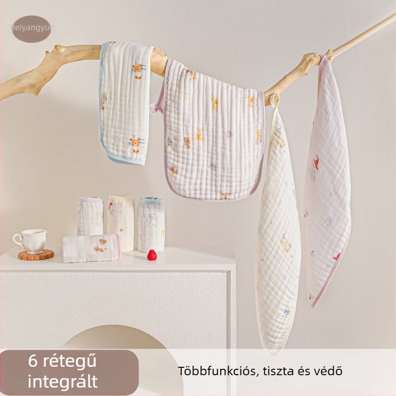 Beanyue 6‑rétegű integrált bambusz-pamut baba törölköző, hosszú géz törölköző arcra és fürdetéshez, puha