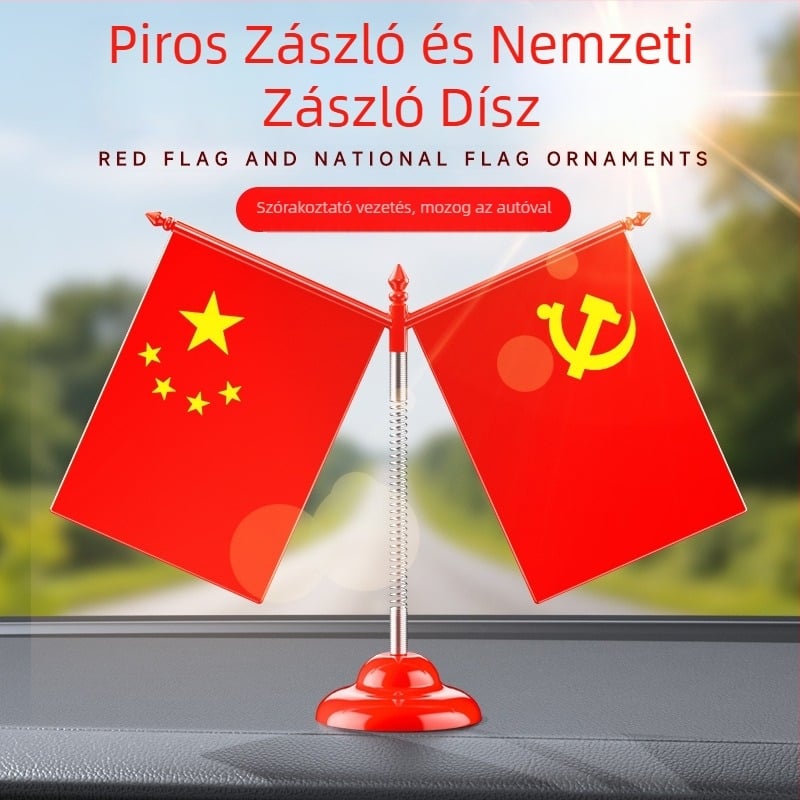 Hazafias vörös zászló – autó belső dekoráció és íróasztali dísz