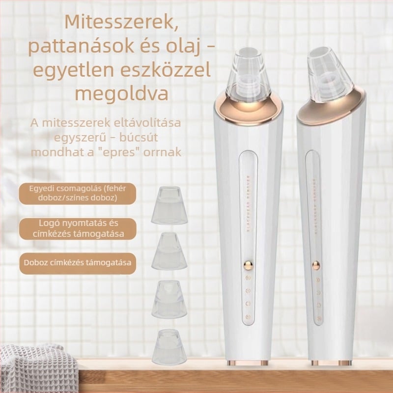 Elektronikus mitesszer eltávolító készülék szívófunkcióval, pórusok tisztítása mikrokristályokkal