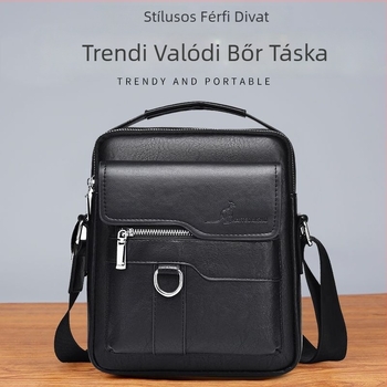 Férfi PU bőr vállon átvetős táska, crossbody, üzleti-casual, függőleges kivitel