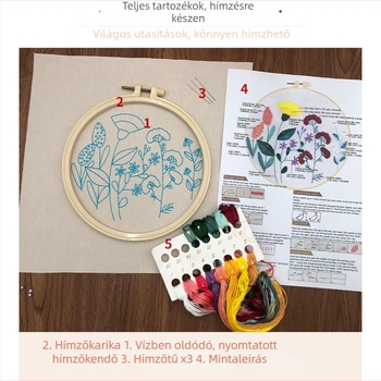DIY keresztszemes hímzőkészlet pamut-len vászonra, növény- és virágmintával