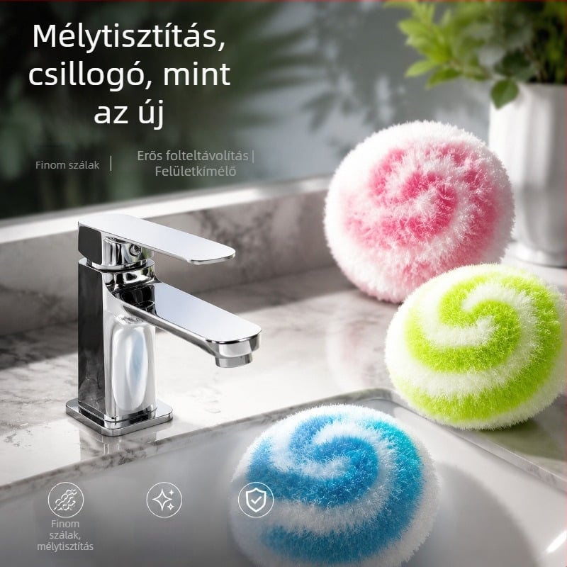 Háztartási mágikus tisztítóecset és tisztítólabda a fürdőszobába — fali csempékre, mosdókagyló, kád és csapok vízkő eltávolítására