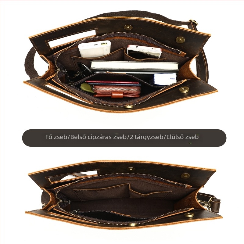 Férfi vintage envelope clutch Crazy Horse bőrből, felsőréteg marhabőr, keresztpántos üzleti táska