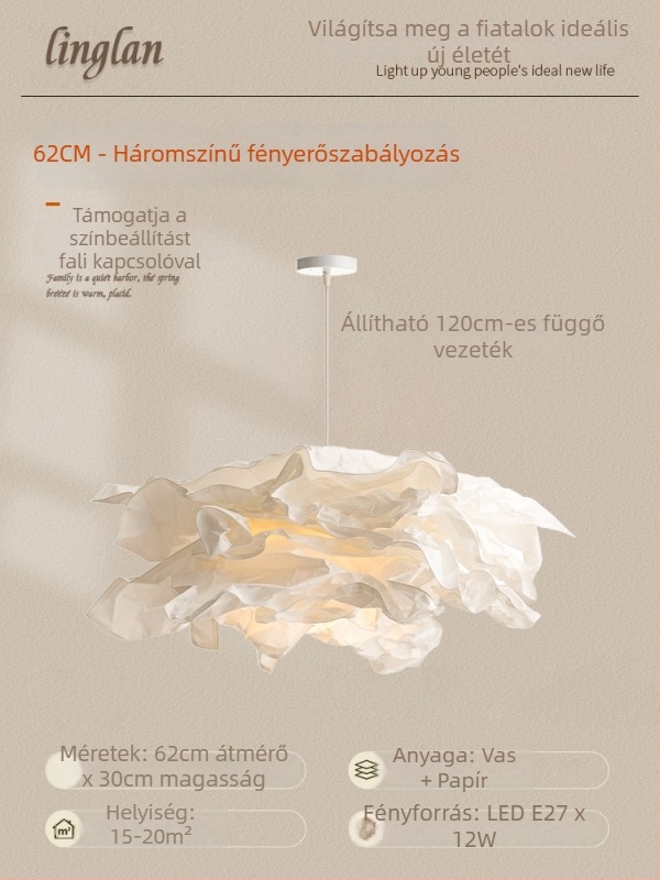 Origami felhő árnyékolós függőlámpa vasból, nordic stílusú dekoráció a nappaliba, étkezőbe, hálószobába és dolgozószobába