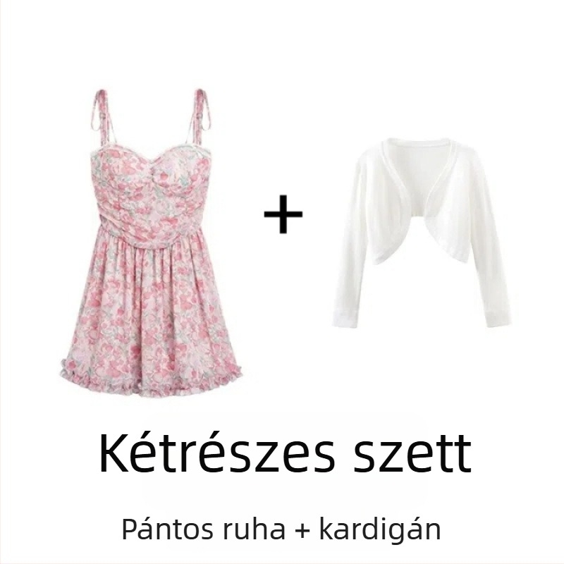 Chiffonból készült magas derekú, virágmintás spagetti-pántos ruha nőknek, nyár, A-vonalú fazon, vintage stílus