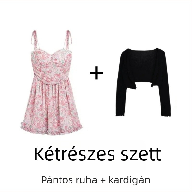 Chiffonból készült magas derekú, virágmintás spagetti-pántos ruha nőknek, nyár, A-vonalú fazon, vintage stílus