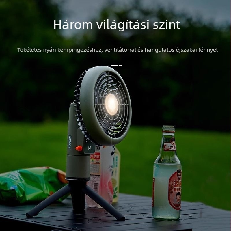 Shanlishi gimbalos fejű ventilátor, csendes, hosszú üzemidő, újratölthető, forgó fej, állítható fordulatszám-szintek, kempingezéshez, mini ventilátor lámpával