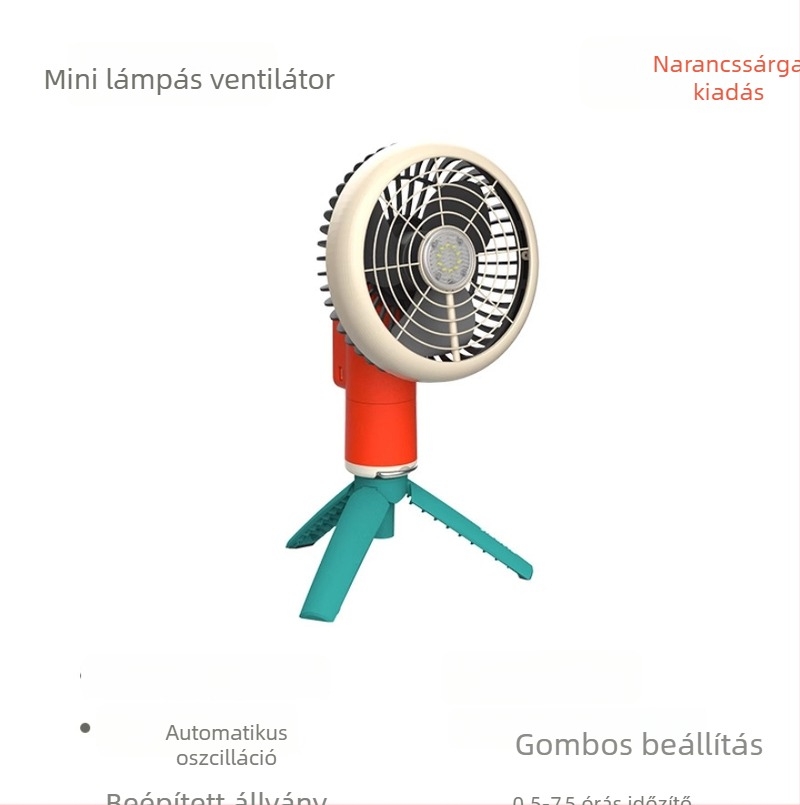 Shanlishi gimbalos fejű ventilátor, csendes, hosszú üzemidő, újratölthető, forgó fej, állítható fordulatszám-szintek, kempingezéshez, mini ventilátor lámpával