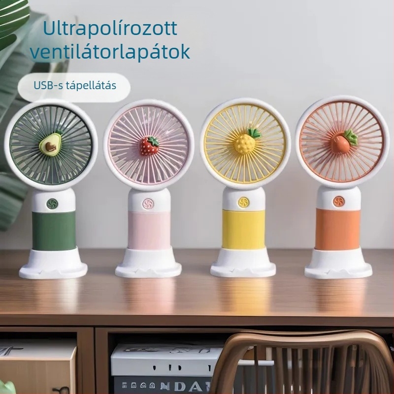 Nyári gyümölcs-virág mini hordozható USB asztali ventilátor, rajzfilm aranyos kivitel, diákszobába