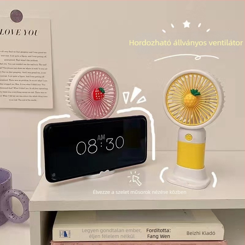 Nyári gyümölcs-virág mini hordozható USB asztali ventilátor, rajzfilm aranyos kivitel, diákszobába