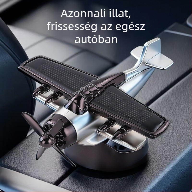 Napelemes forgó repülő alakú autóillatosító, műszerfal-dísz, hosszú ideig tartó illat, férfiaknak