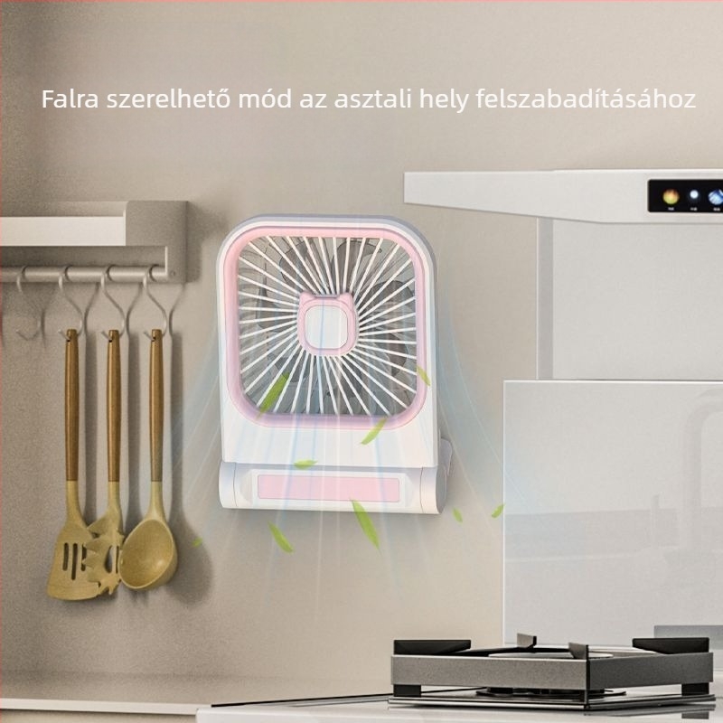 USB asztali ventilátor, mini hordozható ventilátor beépített akkumulátorral, 3 sebesség, 6+ lapát, színváltozatok: fehér, rózsaszín, zöld, sárga