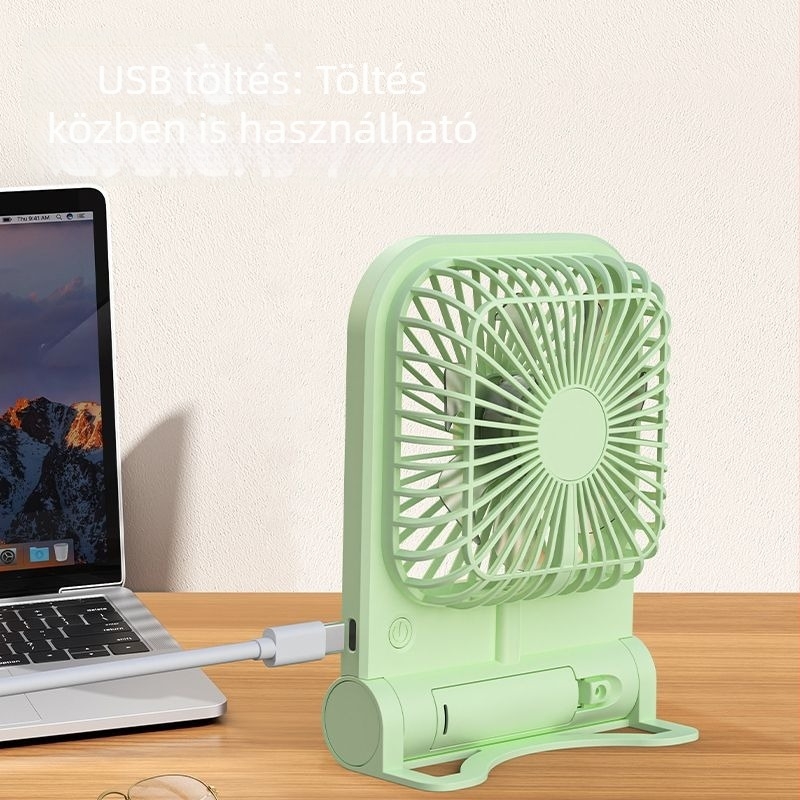USB asztali ventilátor, mini hordozható ventilátor beépített akkumulátorral, 3 sebesség, 6+ lapát, színváltozatok: fehér, rózsaszín, zöld, sárga