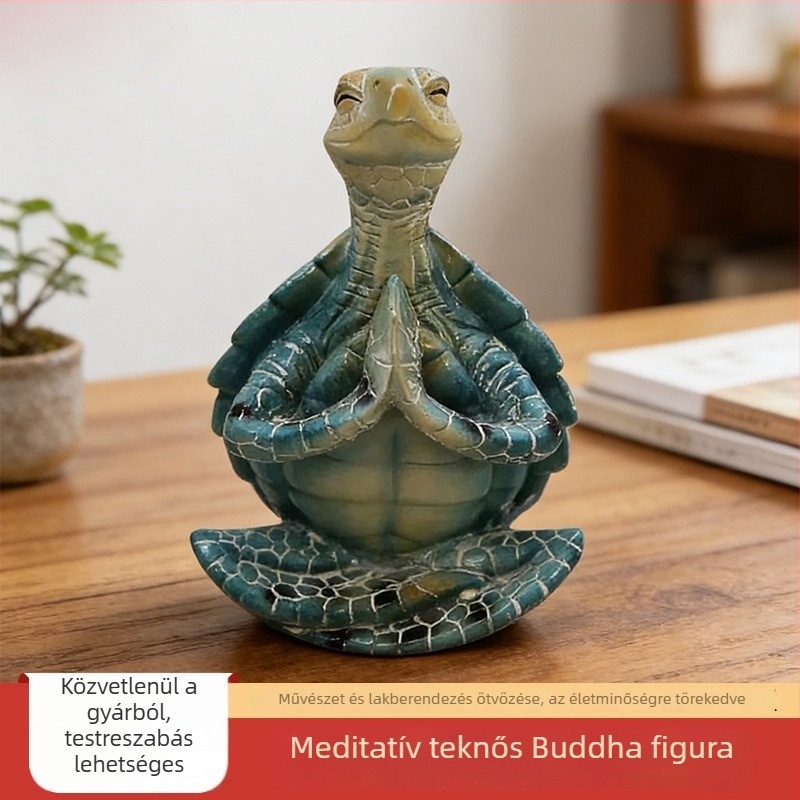 Gyantából készült tengeri teknős dekoráció otthonra és kertbe, meditáló teknős, Zen asztali dísz