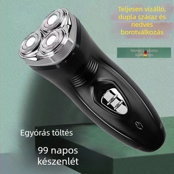 Erős 6D elektromos borotva teljesen vízálló, újratölthető, háromfejű, multifunkcionális szakállvágó