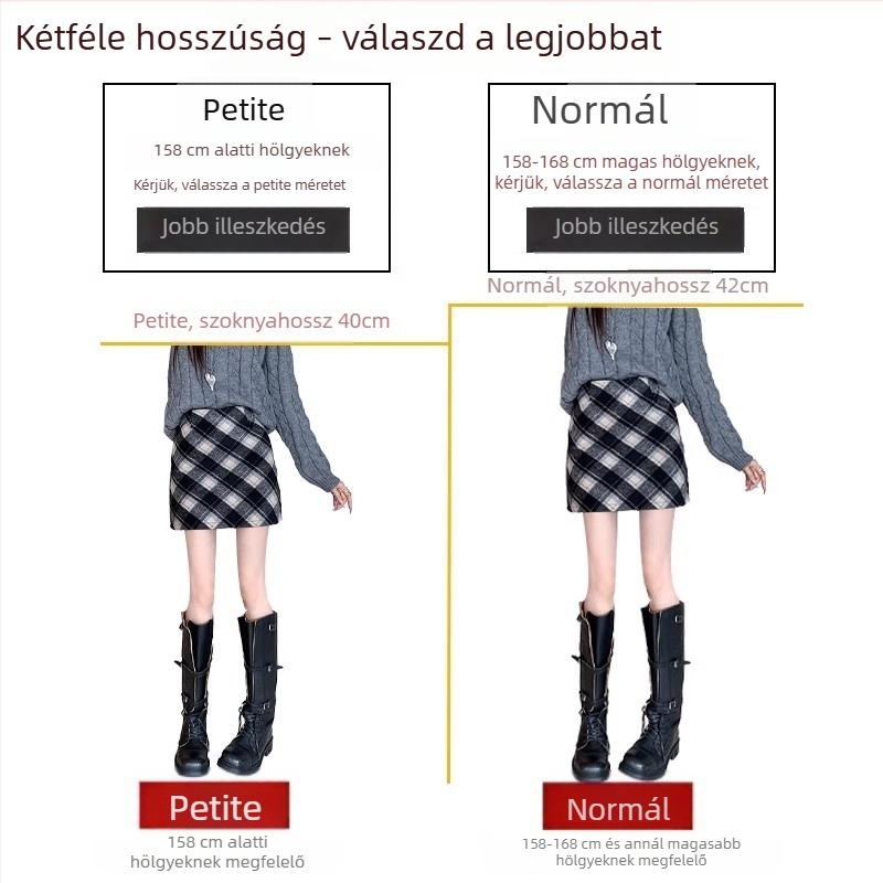 Gyapjúból készült kockás, csípőre simuló rövid szoknya nőknek, őszi–téli 2025 új modell, magas derék, A-vonal