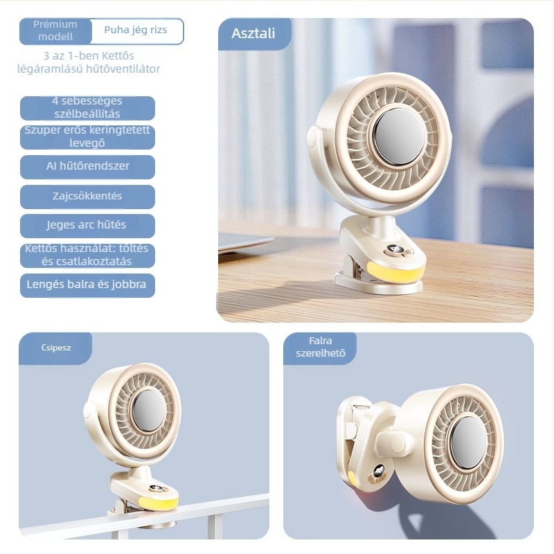 2026-os új modell félvezető jéghűtéses asztali ventilátor clip-es rögzítésű, oszcilláló fej