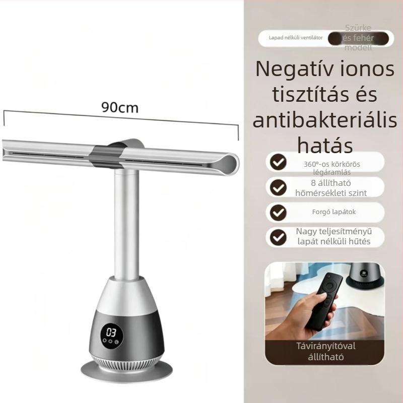 Lapát nélküli elektromos ventilátor háztartási használatra, rendkívül csendes, 360°-os forgású álló ventilátor