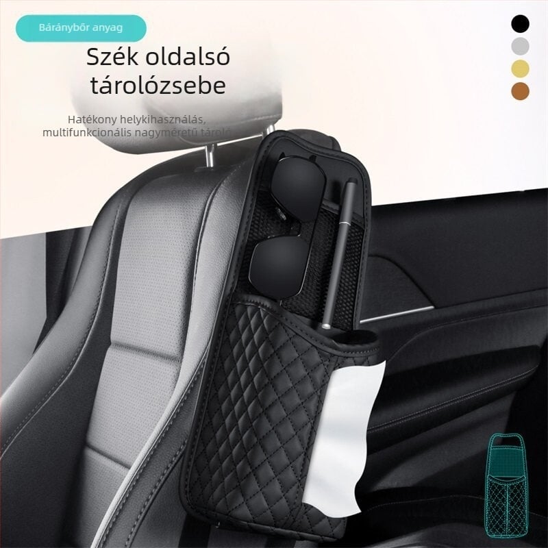 Autó hátsó üléséhez tartozó szalvétatartó és függő tároló