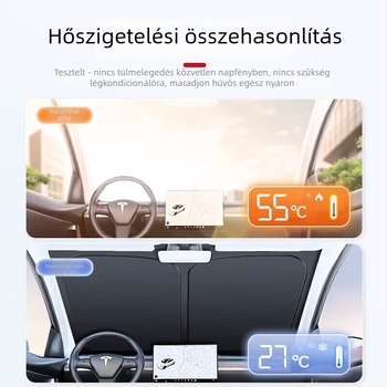 Összecsukható első szélvédőre való autós napvédő roló, nyári hővédelmet és hőszigetelést biztosít
