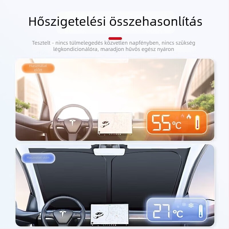 Összecsukható első szélvédőre való autós napvédő roló, nyári hővédelmet és hőszigetelést biztosít