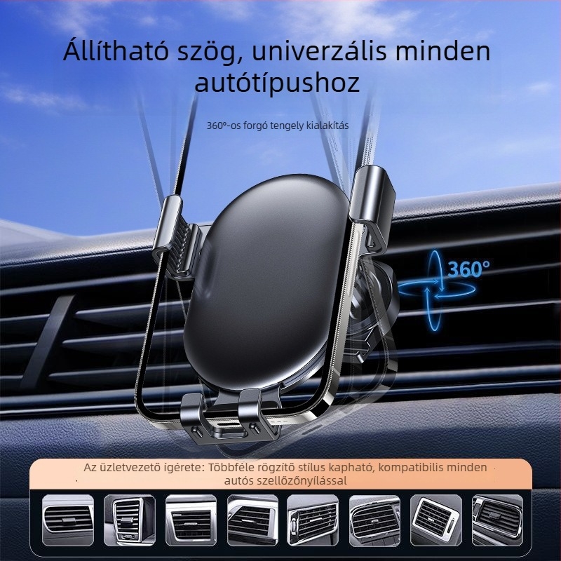Autó légkivezetőhöz készült telefon-tartó gravitációs támasztékkal – univerzális GPS navigációs tartó (ABS + fém)