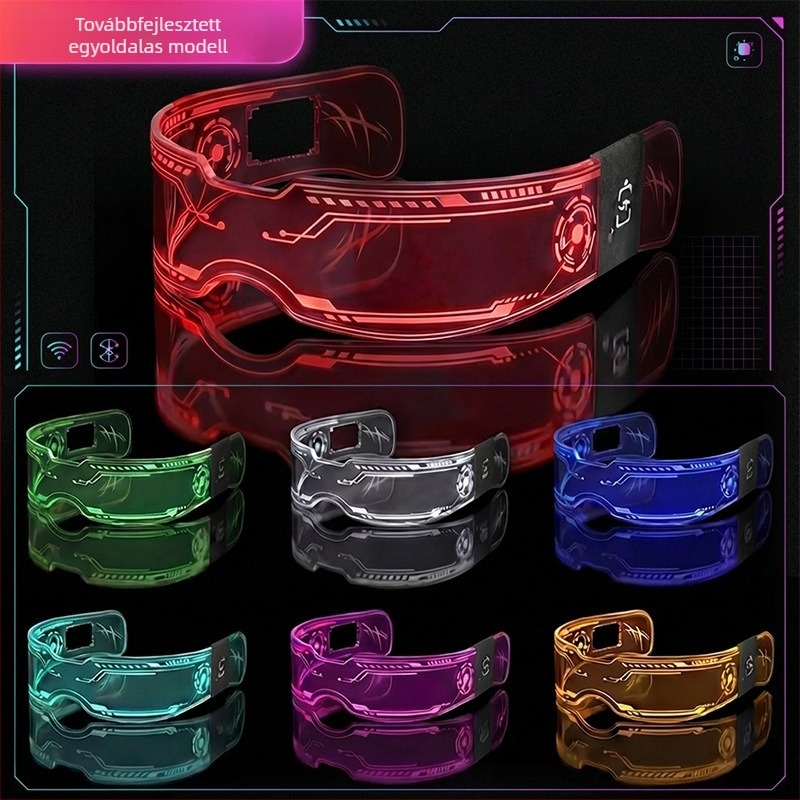 Többszínű LED világító szemüveg – cyberpunk stílusú, bulik és koncertek kelléke
