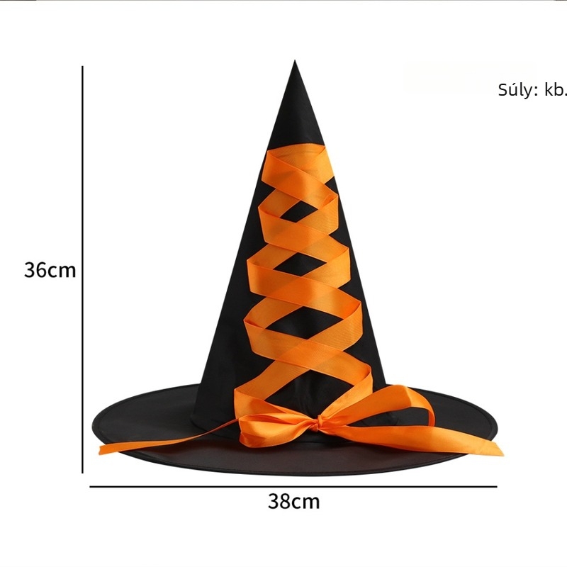 Sötét stílusú Halloween boszorkánykalap masnival, Oxford-anyagból - kellék partyhoz és sminkhez