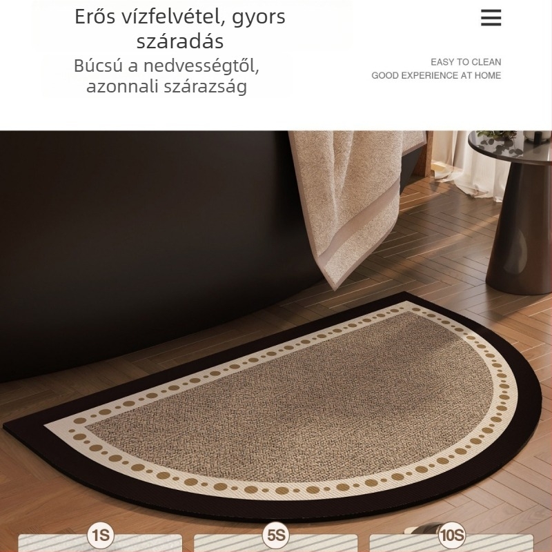Félkör alakú fürdőszobai matrac, nedvszívó és csúszásmentes, a kád mellett, modern, letisztult stílus