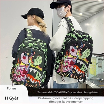 Uniszex hátizsák graffiti cápa motívummal, vízálló, mindennapi használatra, kapacitás kevesebb mint 20 L, 15 colos laptophoz
