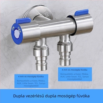 304 rozsdamentes acél, bemenet 1/2 coll, szögletes csap kettős vezérléssel a WC-hez, kettős kimenet, 3/4 coll háromutas csatlakozó