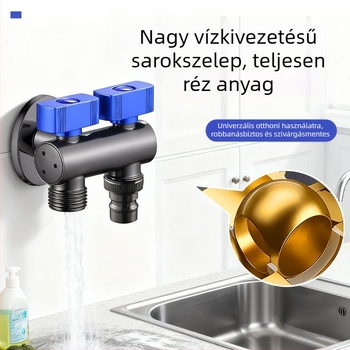 Vastagított rozsdamentes acél, 1 bemenet 2 kimenetű szögletes szelep, nagy áramlású golyóscsap, független kapcsoló, dupla fogantyú, dupla vezérlés, kompakt helytakarékos kialakítás