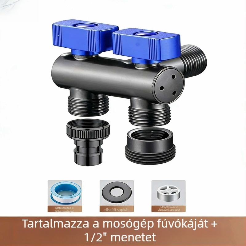 Vastagított rozsdamentes acél, 1 bemenet 2 kimenetű szögletes szelep, nagy áramlású golyóscsap, független kapcsoló, dupla fogantyú, dupla vezérlés, kompakt helytakarékos kialakítás