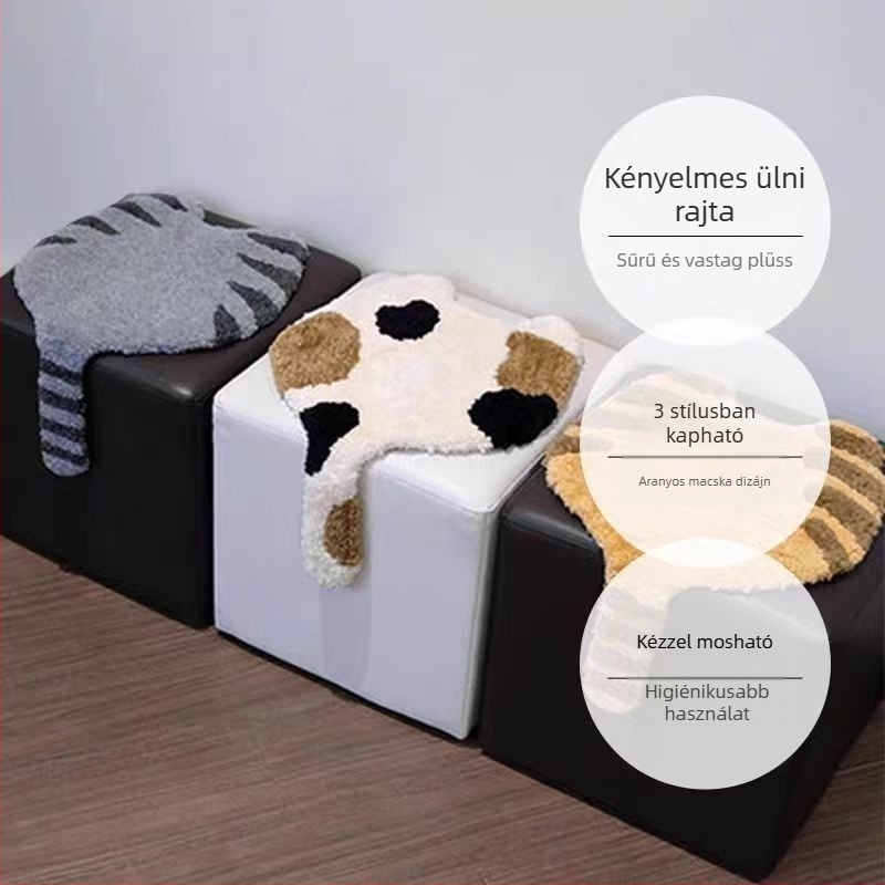 Rajzolt macska ülőpárna, plüss bársony anyag, csúszásmentes, minimalist dizájn a nappaliba és a hálószobába
