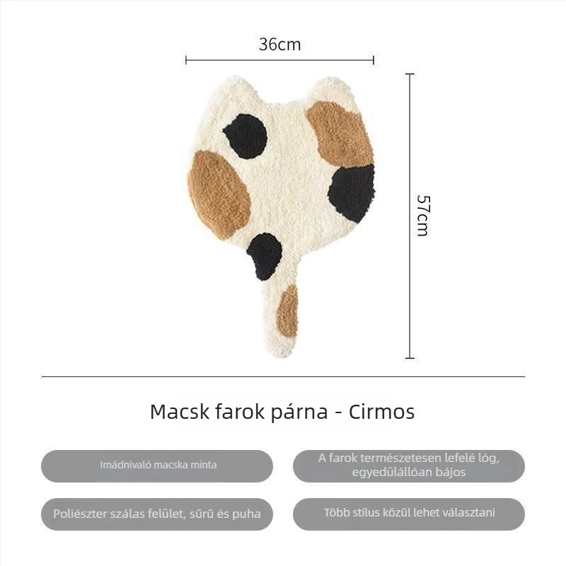 Rajzolt macska ülőpárna, plüss bársony anyag, csúszásmentes, minimalist dizájn a nappaliba és a hálószobába
