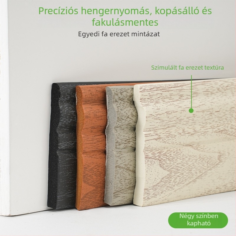 NBR önragasztó lábazat, szög nélkül, elfedi a padlóvonalat, 10 cm puha sarokszalag, fa mintázatú görgőnyomtatás