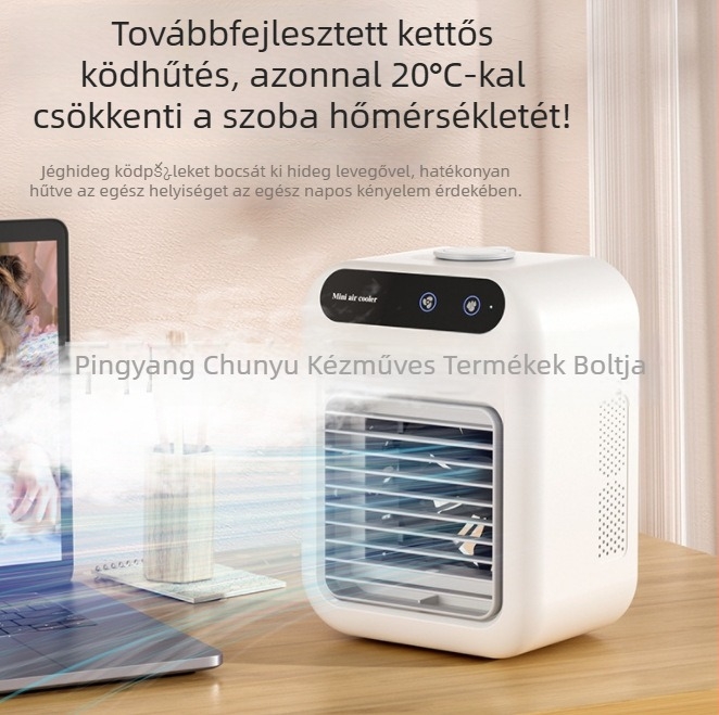 Mini USB vízpermetes hűtőventilátor asztali, csendes, környezeti megvilágítással, hordozható