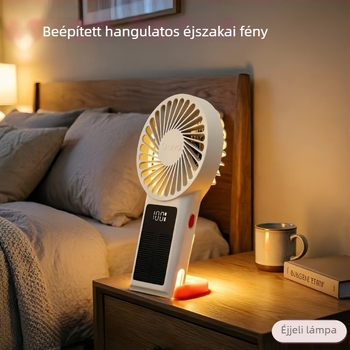 USB újratölthető mini ventilátor, erős légáram, halk, digitális kijelző, kézi napelemes ventilátor lámpával, testre szabható