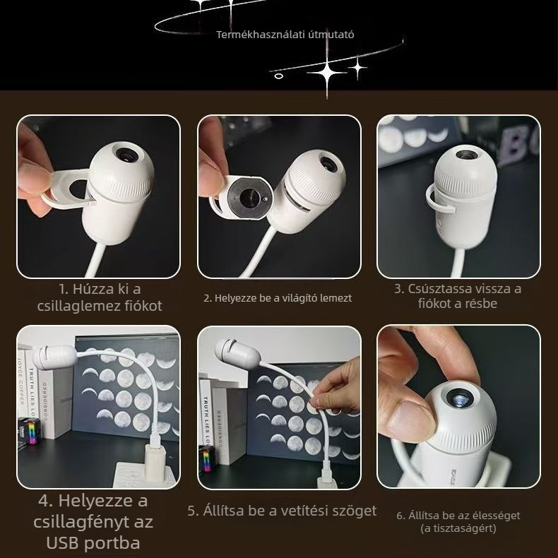USB mini csillagos ég projektor éjszakai lámpa hálószobába