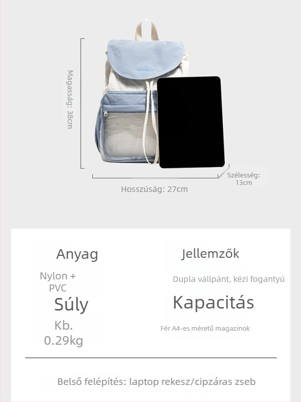 Új japán stílusú diák hátizsák, sokoldalú, hétköznapi, nagy kapacitású, átlátszó laptop hátizsák