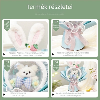 Kézzel készített szappanvirágokból készült virágcsokor babákkal, gyermeknapra, diplomaosztóra és születésnapra