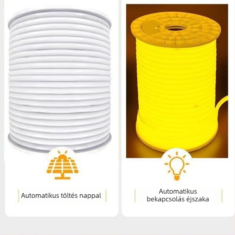 Napelemes 360°-os kerek LED rugalmas fénycsík kültéren, vízálló, hangulatvilágítás villa udvar és kert