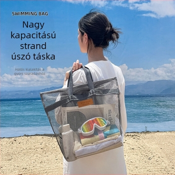 Hálós utazótáska strandhoz, nagy kapacitású, uniszex, hálós zsebbel, összecsukható úszótáska